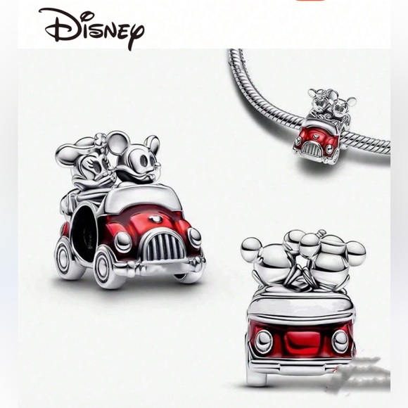 925 sterling silver Mickey & Minnie Red and Silver Car charm NWT - Picture 1 of 4